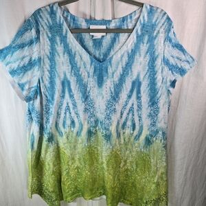 Alfred Dunner womens short-sleeved pullover top size 1X blues/greens